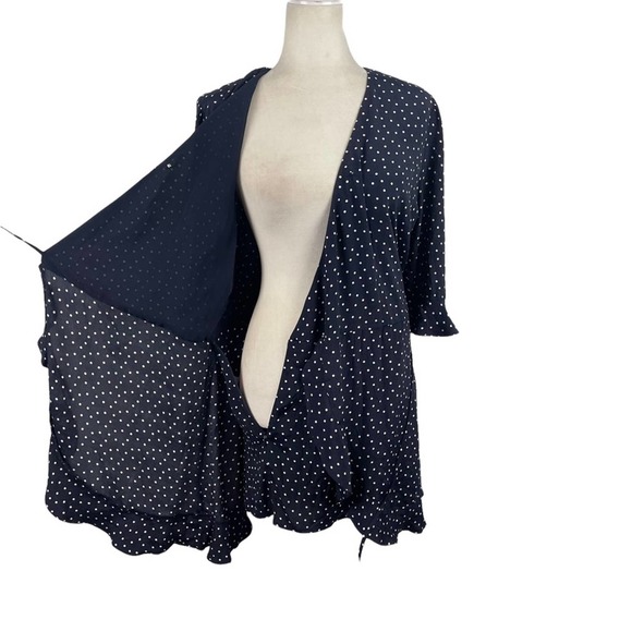 LOFT Polka Dot Wrap Ruffled V-Neck Romper in Navy & White Size 6 Skort Dress - Picture 8 of 16